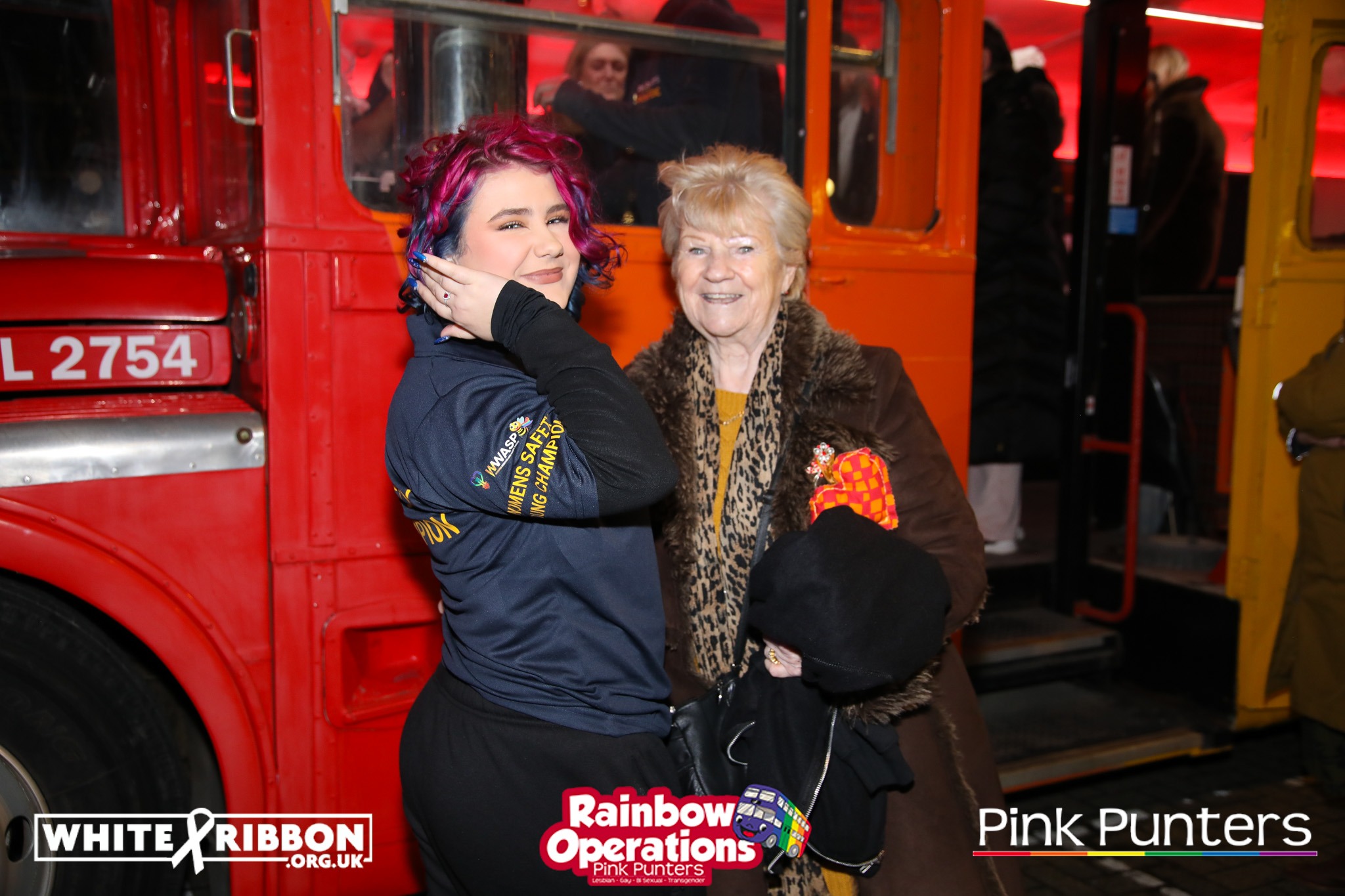 Sinead and Mary outside the Pink's Bus
