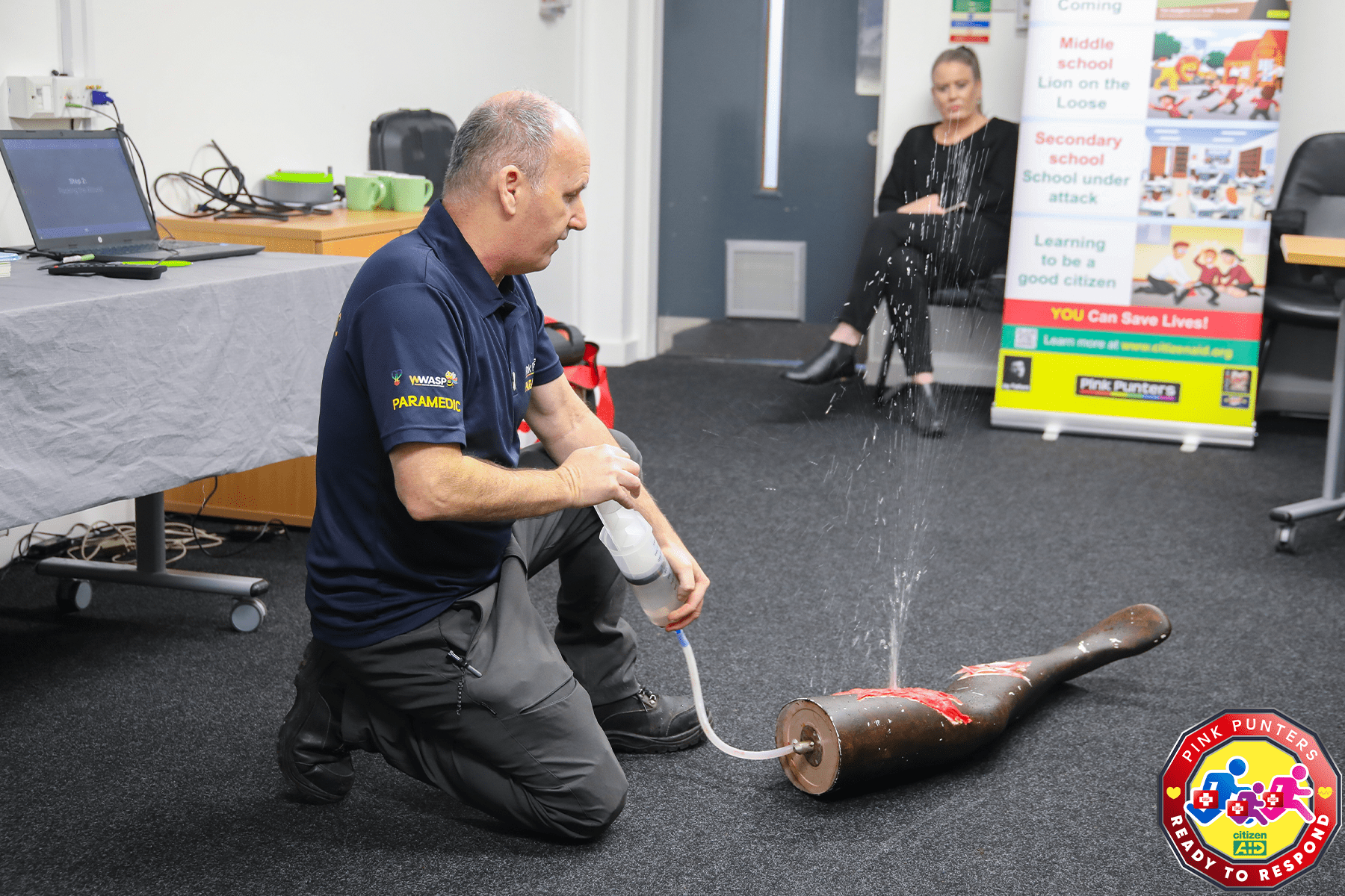Joe McMahon demonstrating a life-threatening bleed_